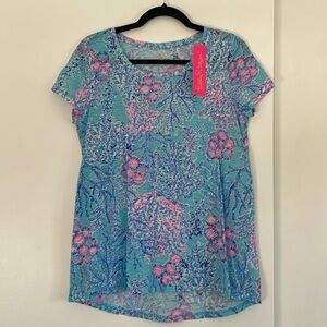 Lilly Pulitzer Etta Scoop neck top blue Ibiza now you sea me